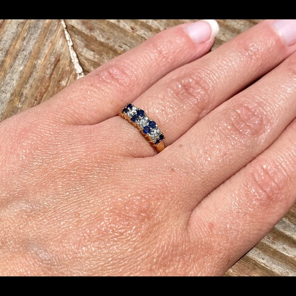 10K yellow gold diamond and Sapphire band ring - Picture 5 of 10